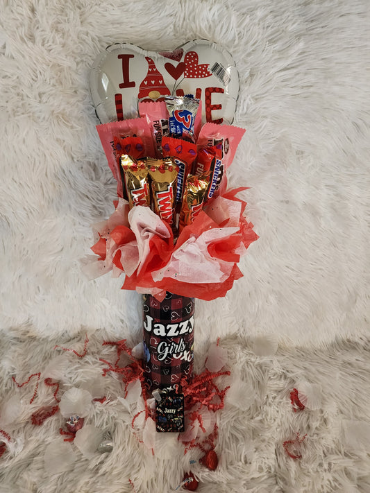 Customized 20 oz Tumbler filled with candy, keychain and ornament. Any ocassion